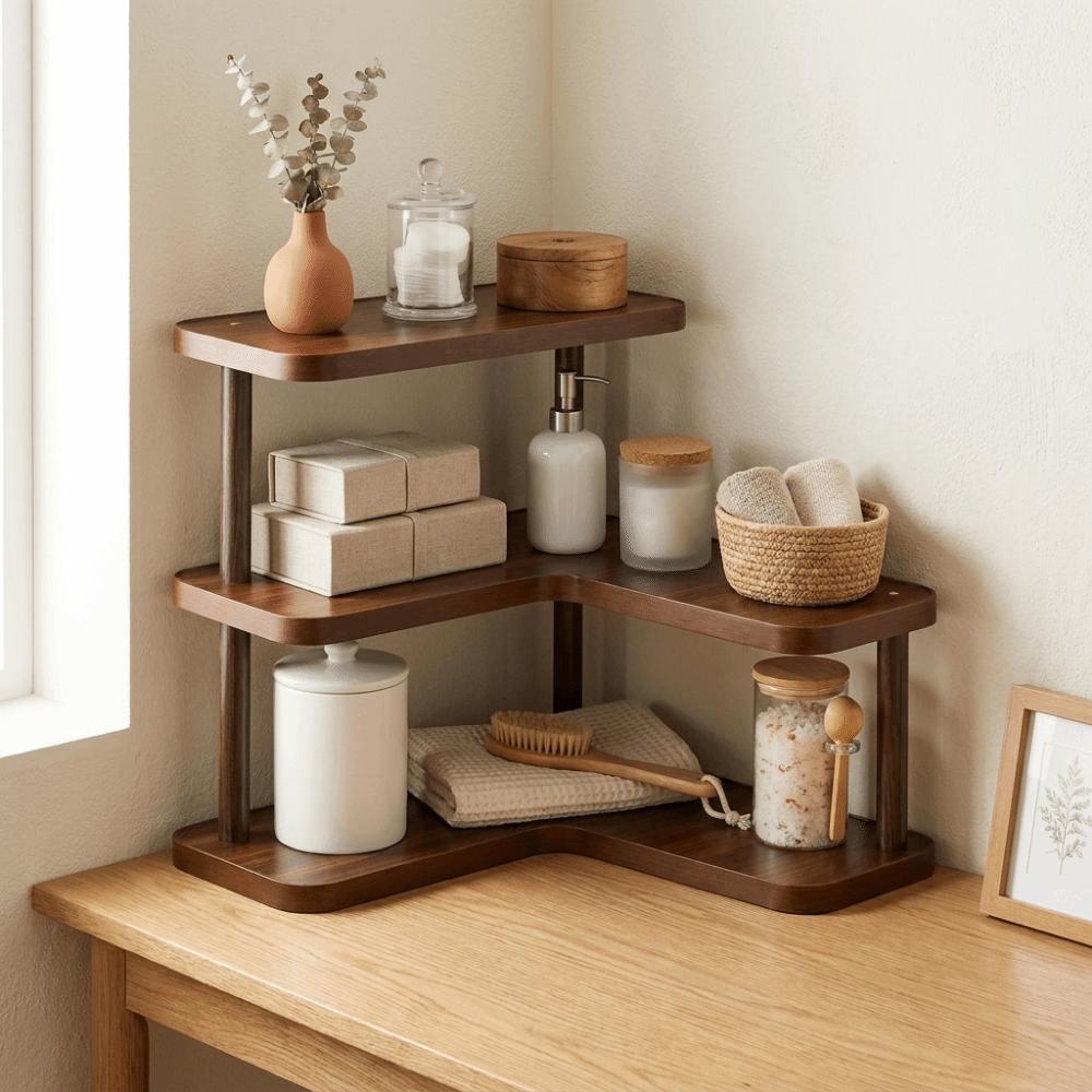 Rounded Edges Multi-layer Storage Shelf Bamboo Cup Storage Rack Perfume Display Stand for Kitchen