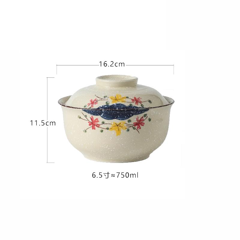 Japanese Ceramic with Lid Soup Ramen Bowl Dessert Snack Large Capacity Service Bowls Restaurant Tableware