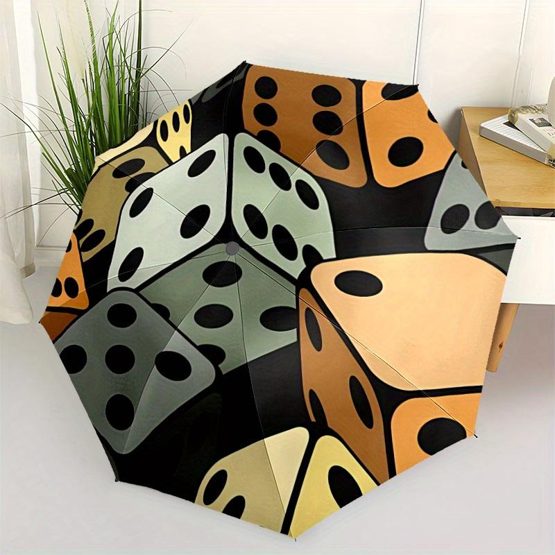 1pc Dice Pattern Automatic Open/Close Umbrella, Umbrella with cartoon Design, Portable Compact Umbrella for Men & Women, Good Holiday Gift y