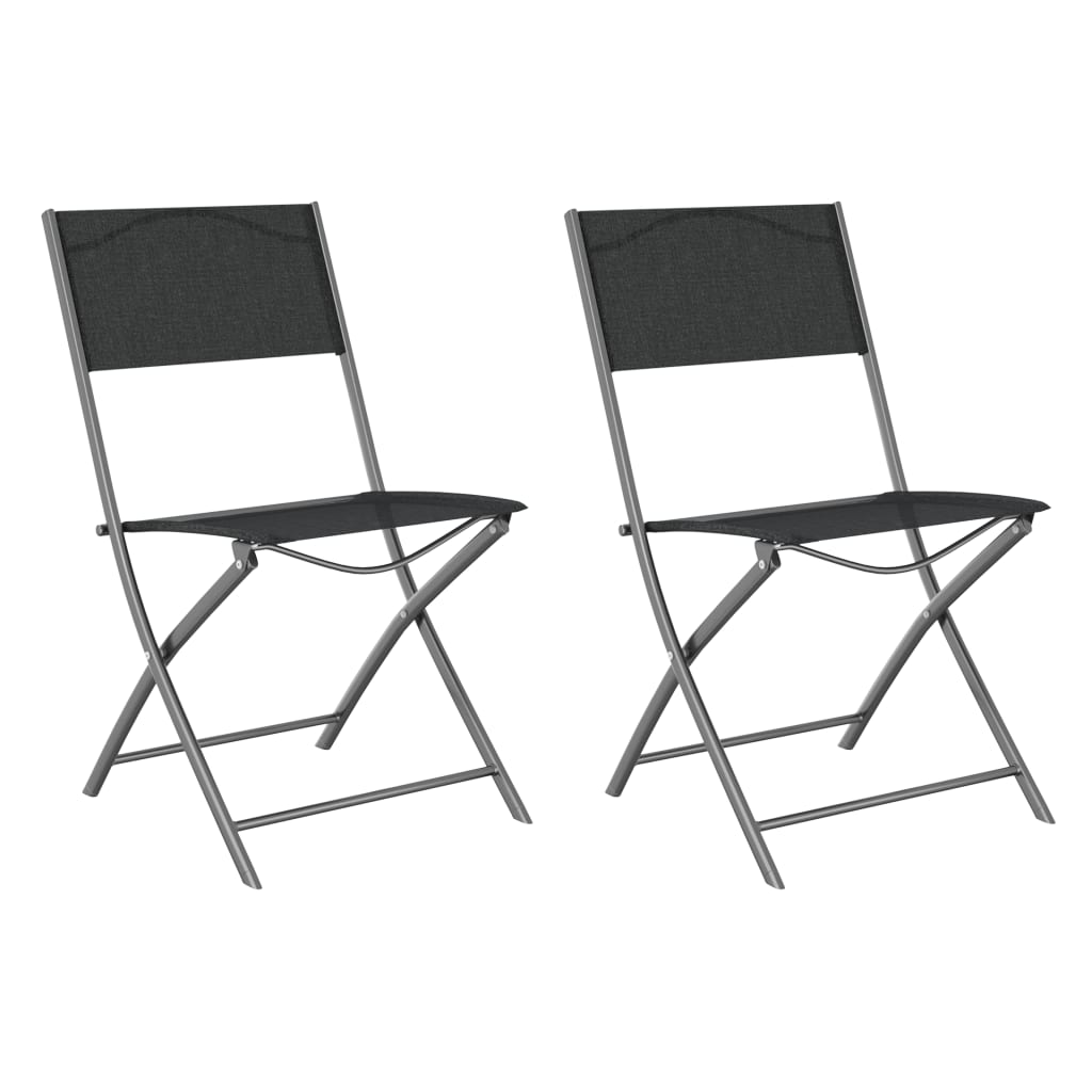Vidaxl Folding Garden Chairs, 2 Pcs, Black, Steel And Textilene