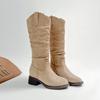 Height-increasing thick heel long tube stacking boots new spring round head thin shoes women's shoes versatile tall knight boots women
