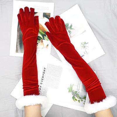 Weihnachts-Plüsch-Party-Etikette-Handschuhe für Herbst und Winter Verdickte Warme Samt-Mund-Damen-Langhandschuhe