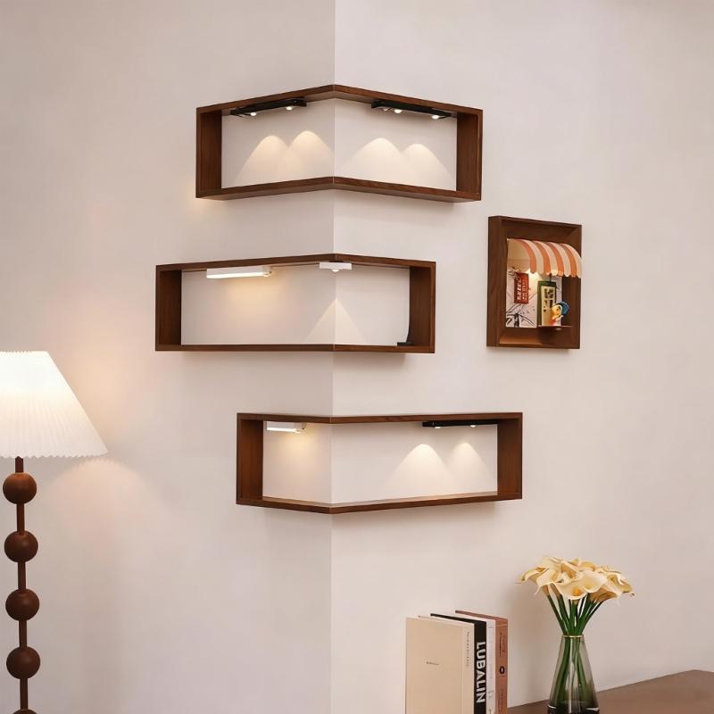 Wooden Corner Wall Shelf for Efficient Space Saving In Compact Homes Easy Mount Installation for Books & Decors Items