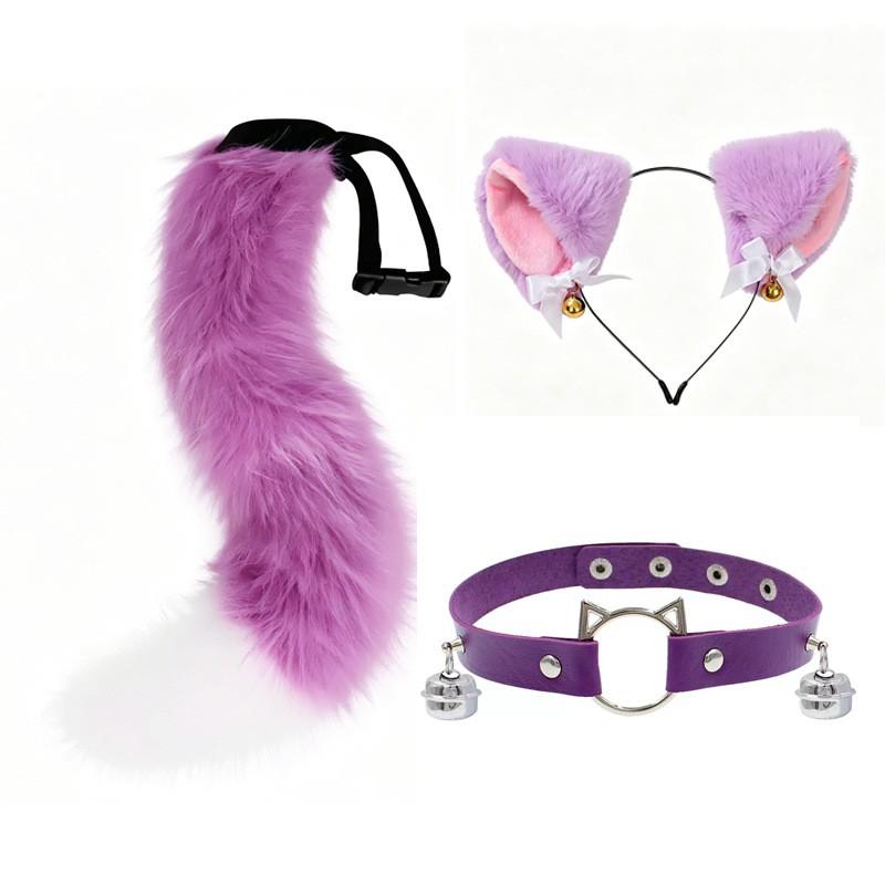 Cat Ear Headband With Tail Set Cosplay Costume Accessories Anime Kawaii Girl Party Outfit