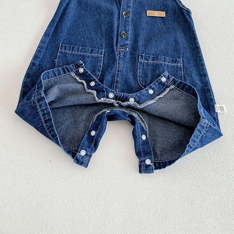 Baby Summer Rompers 3-24M Loose Boys Clothes Thin Toddler One Piece Solid Color Girls Denim Overalls + Hat