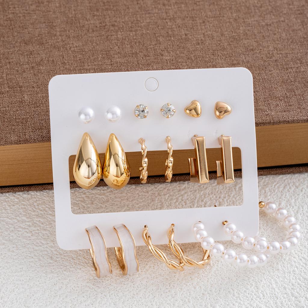 Diamond Water Drop Love Pearl Earrings Women'S Fashion Temperament Earrings Simple Design Sense Niche Earrings Set