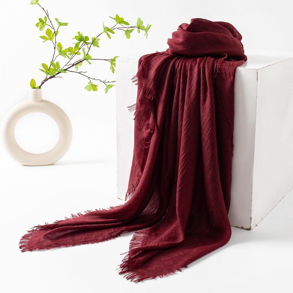 Spring & Summer Lightweight Sunscreen Shawl: Imitation Cotton-Linen, High-End Silk Gauze Scarf, Solid Color for Women