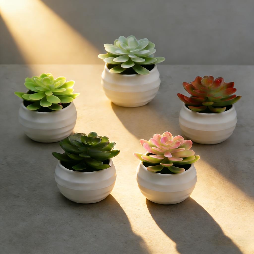 Simulated Succulents Artificial Succulents with Pots,plastic for Desktops, Offices and Decorations - Ideal for Decoration