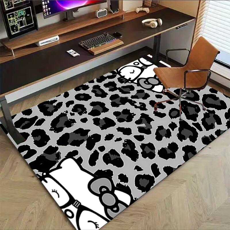 1pc Leopard Print Hello Kitty Carpet Anti Slip Polyester Floor Mat for office.Bedroom