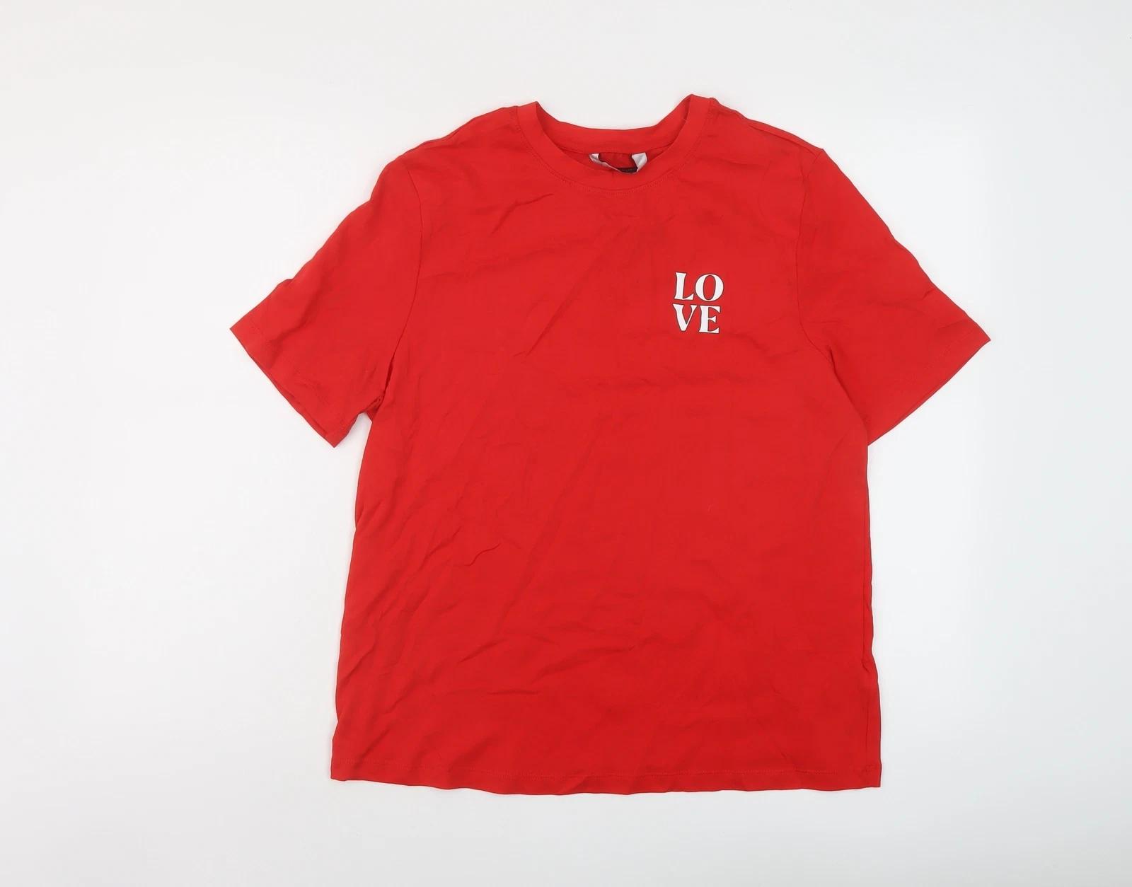 

Marks and Spencer Womens Red Cotton Basic T-Shirt Size 14 Crew Neck - LOVE S