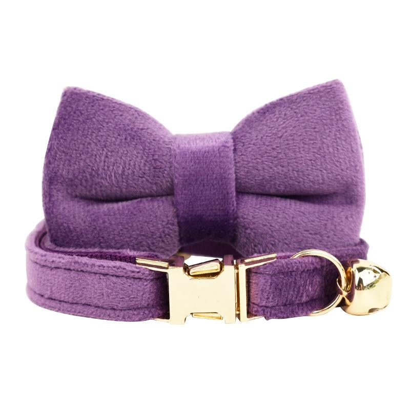 New purple velvet pet collar cat collar cute bell cat collar scarf