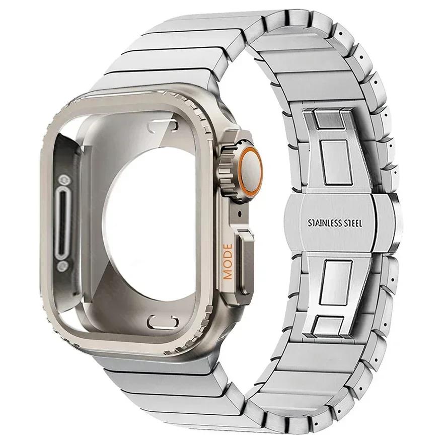 Custodia Metallica+Cinturino in Acciaio Inossidabile per Apple Watch Band Ultra 3 2 49mm 11 10 46mm Guscio Protettivo Upgrade Iwatch 9 8 7 SE 45mm 44