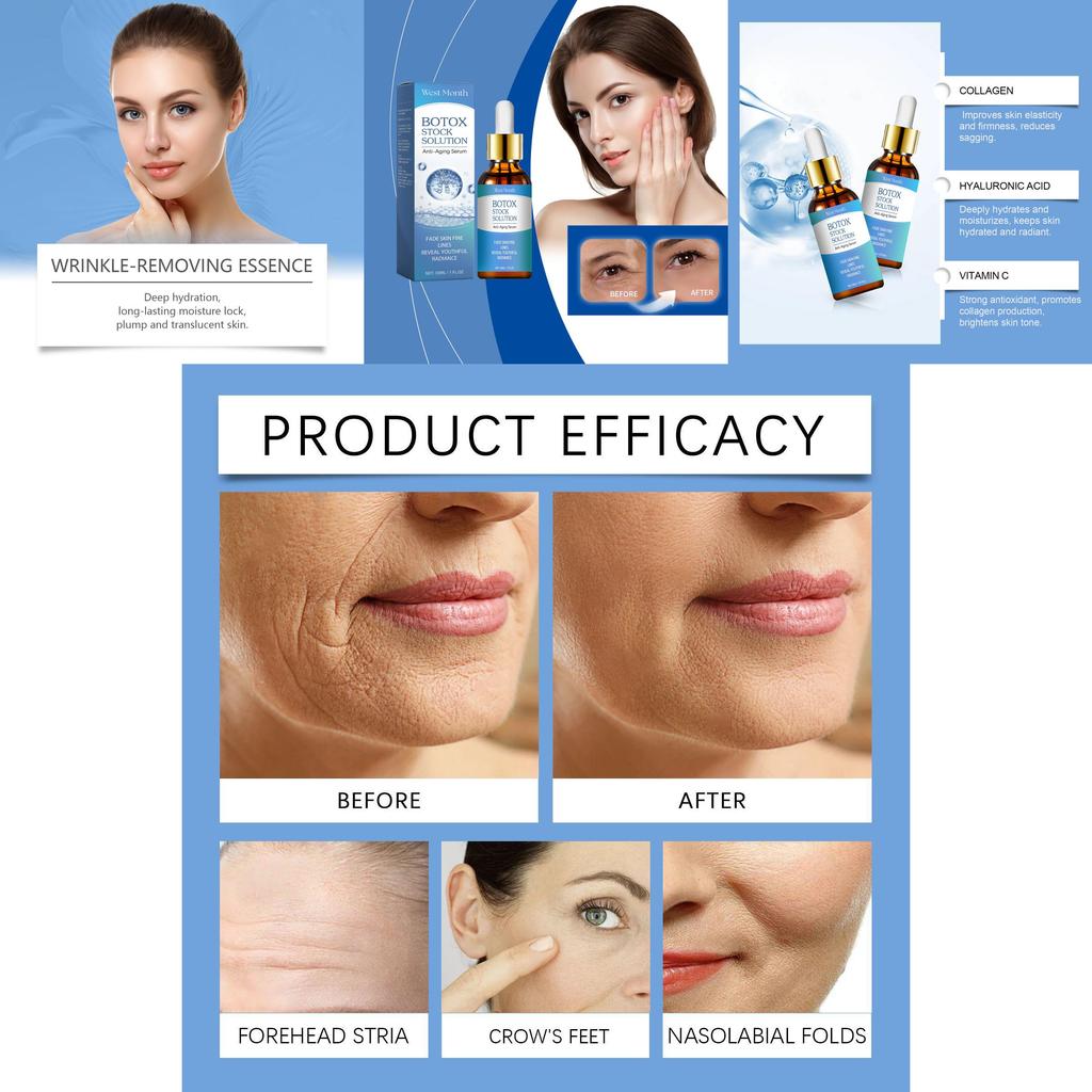 Esencia Facial de Colágeno West Month Serum Hidratante Humectante Fórmula Antienvejecimiento 30ml Para Piel Radiante