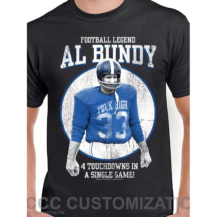 Al Bundy Fußballlegende Ikonisches TV-Serien Design T-Shirt Lässig mit Name Nummer 34 Rundhals Leicht elastisches Gewebe Normale Passform Perfekt für Alle L schwarz