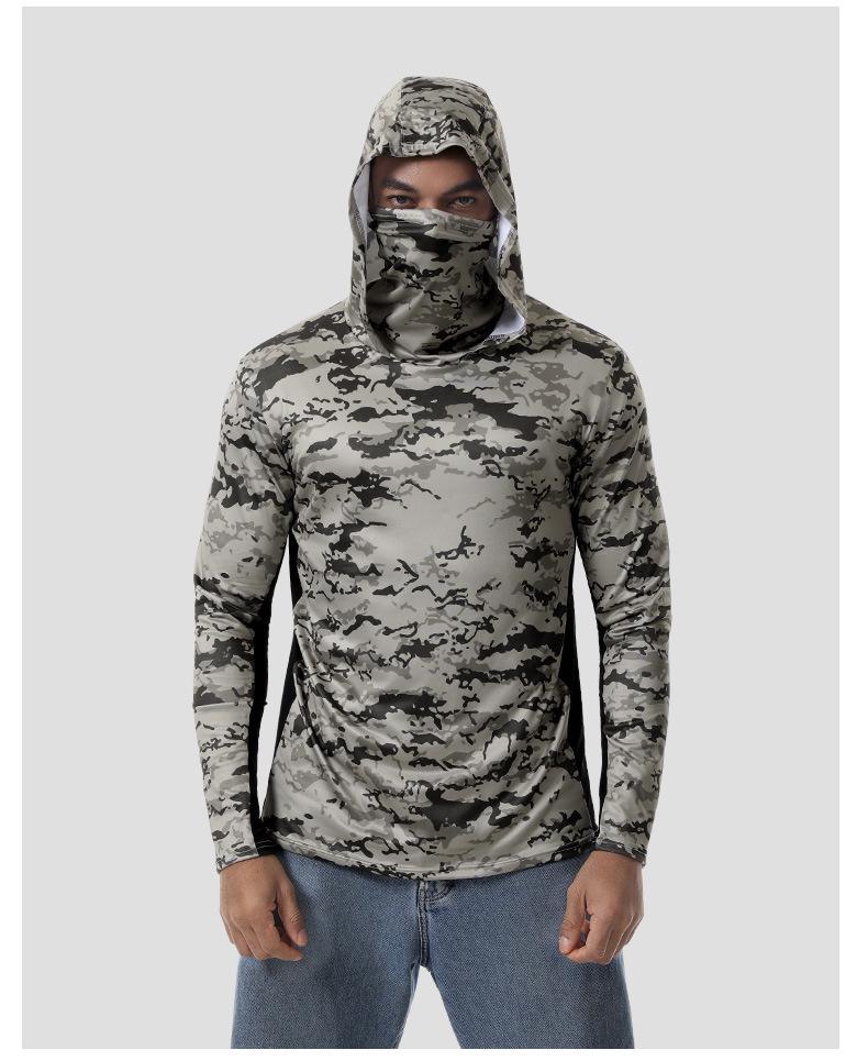 Men's Camouflage Quick-Dry Mesh Fishing Hoodie with Sun Protection Mask