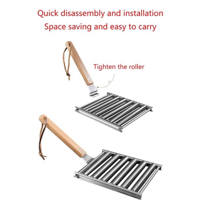 Stainless Steels Hot Dog Roller Sausage Roller BBQ Sausage Roller Rack Anti Scald Barbecue Sausage Roller 6 Roller