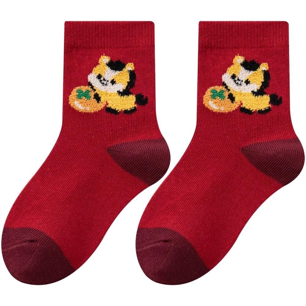 5pairs Breathable Kids Red Socks Creative Blessing Words Socks Zodiac Horse Socks  Spring Festival
