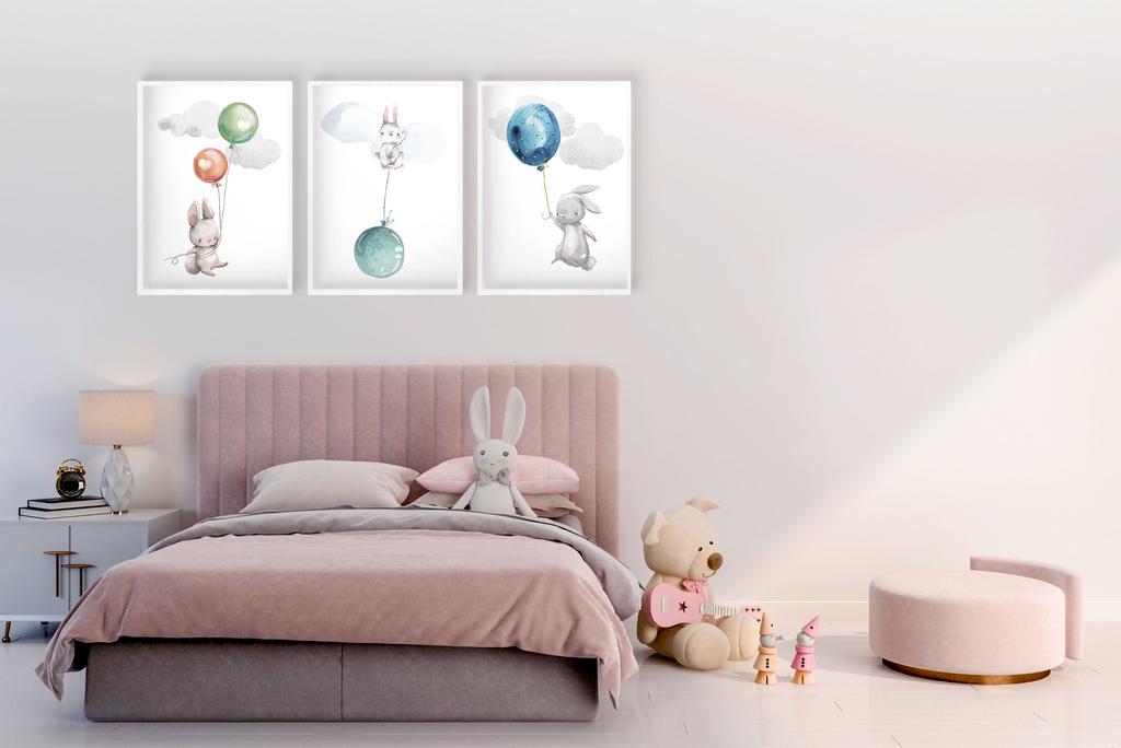 Plakaty Dziecięce Królik I Kolorowe Balony Obrazy Do Pokoju Dziecka 50x70