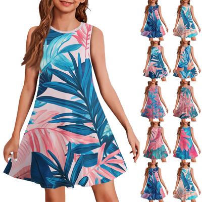 Girl Summer Dress Sleeveless Printed Color Casual Dress