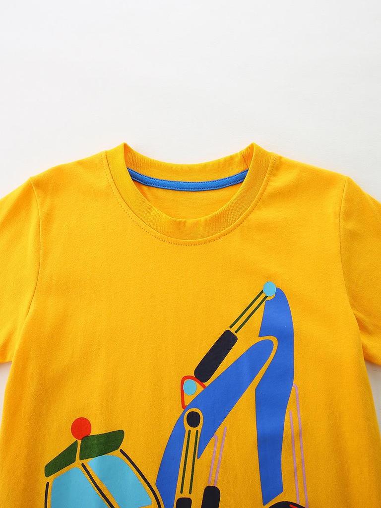 Children's European Style Cartoon Print Summer T-Shirt - Round Neck, Short Sleeve for Boys and Toddlers