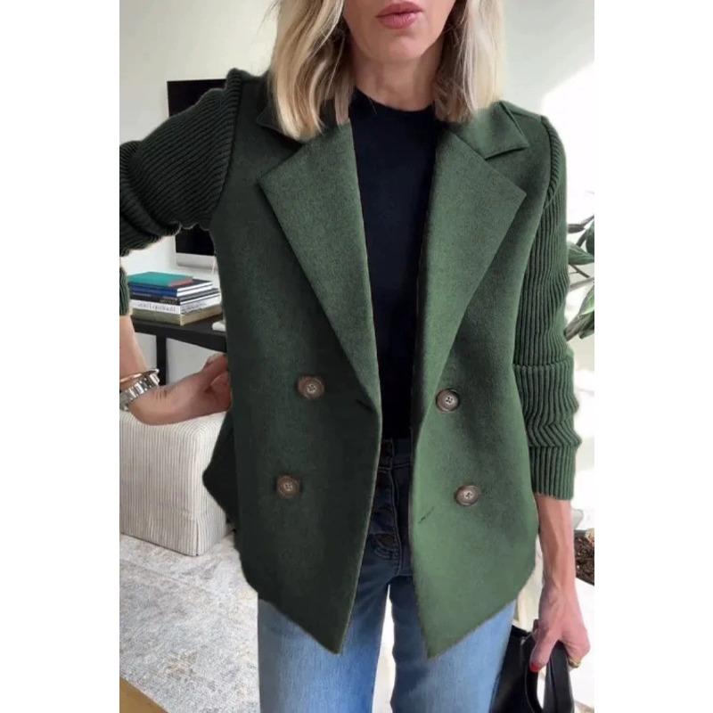 IHUASU Women's Vintage Casual Solid Color Print Autumn Winter Long Sleeve POLO Neck Jacket International designs & Coats