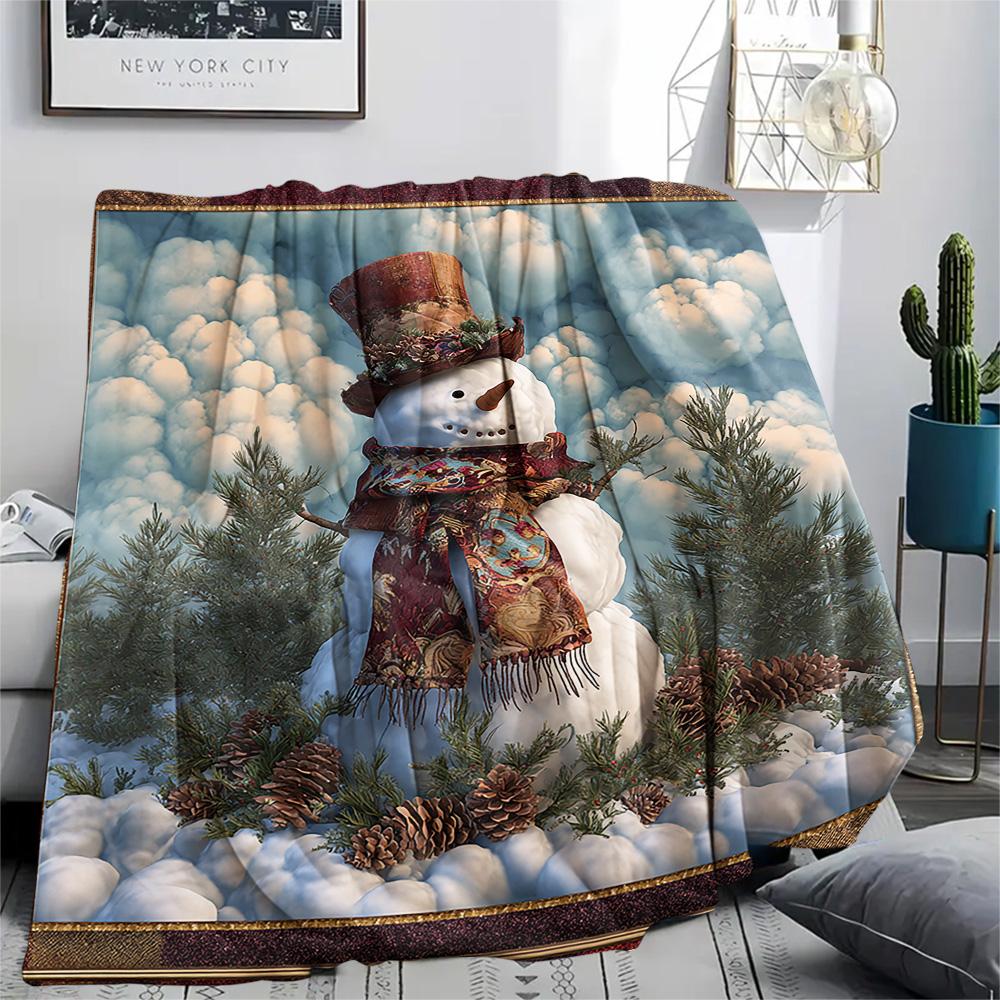 snowman Print Flannel Blanket, High quality Comfortable for All Seasons, Home Decor, Warmth and Comfort, Perfect for Christmas Gifts