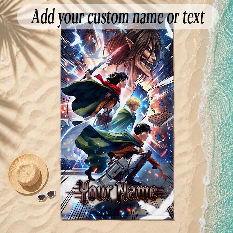 Beach TowelAttack on Titan Custom Name Text Personalized Soft Towel for Beach Pool Indoor Home Decor Gift