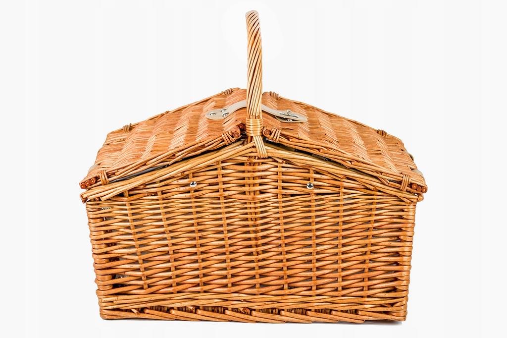 Geflochtener Picknickkorb, Thermotasche, Teller-Set für 4 Personen, Vatertag