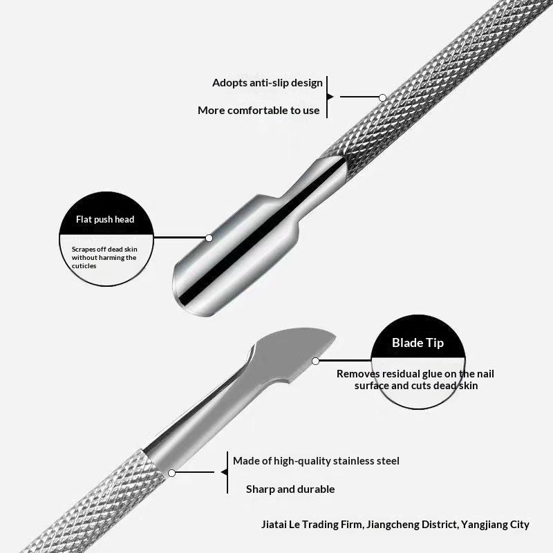 Double Ended Stainless Steel Cuticle Pusher Spoon Pointed Tip Nail Care Non Slip Grip Manicure Tool