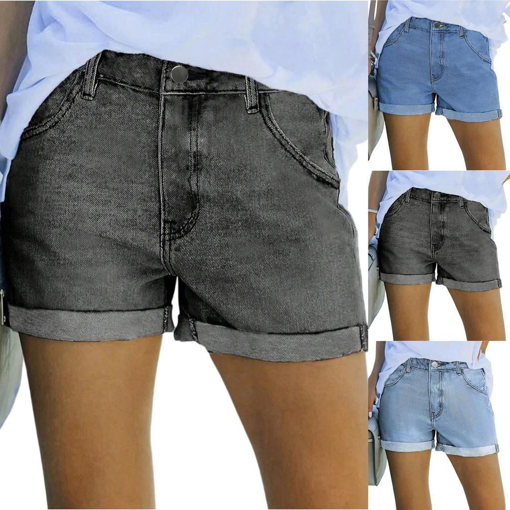 Women's Color Jeans Stretch Slim Fit Distressed Denim Shorts