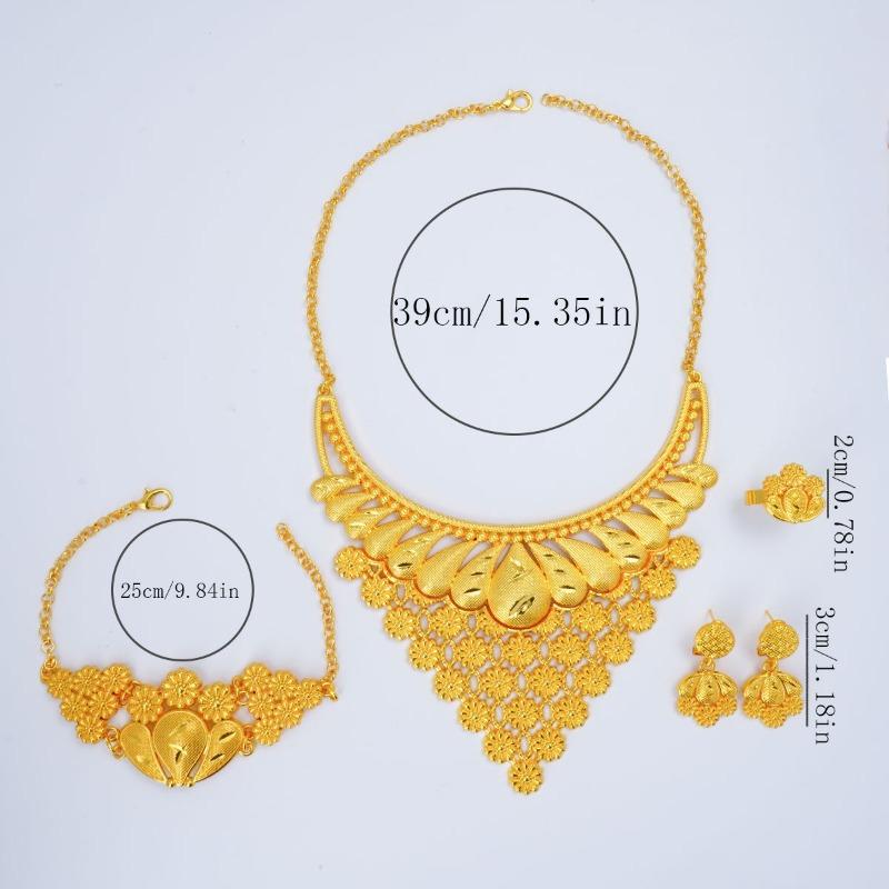 4-Piece Flower Fashion Bridal Wedding Necklace Earrings Bracelet Ring Jewelry Set