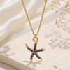 Women's 18K Gold Plated Stainless Steel Necklace with Zircon Inlaid Starfish - European and American Ocean Style