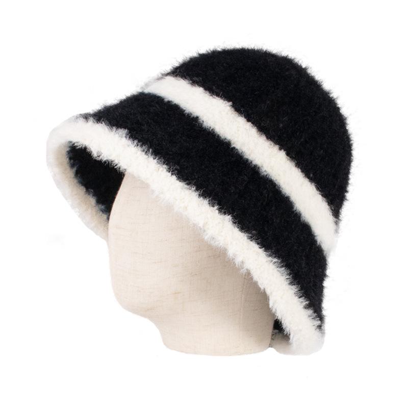 Hat women's autumn and winter new lamb plush bucket hat color matching versatile bucket hat warm and cold knitted basin hat tide