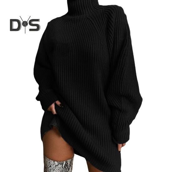 

Платье-свитер однотонного цвета с полувысоким воротником и длинным рукавом, свободный крой, трикотажное платье мини-платье осень-зима, трикотаж XXL чёрный