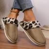 Fashion Leopard Suede Spliced Cotton Slippers Winter New Round Toe Deep Mouth Anti-slip Wear-resistant Soft Sole Flats