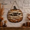 Unique Masked Ghost Decor Halloween Mummy Pumpkin Hanging Sign, Retro Wooden Pendant with Indoor Festival Props Hemp Rope for Front Door Wall Entrance