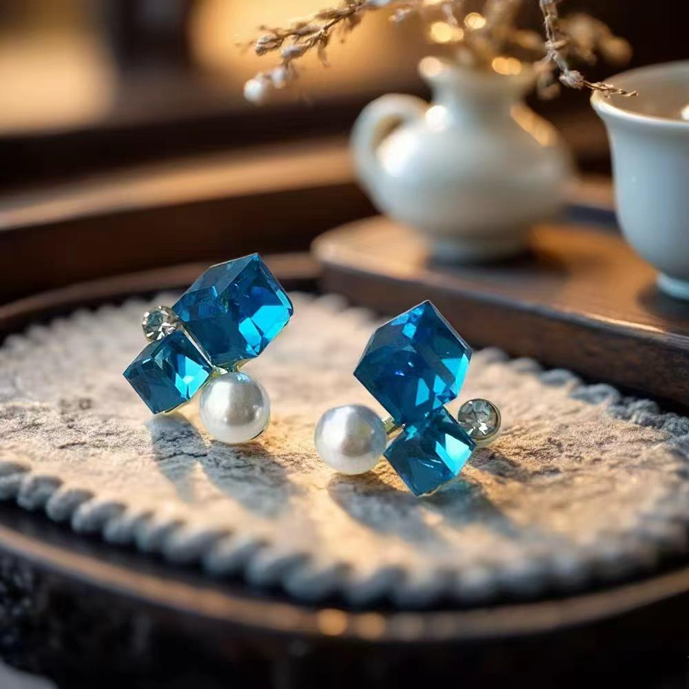 Blue Forest Style Crystal Stud Earrings: Fresh, Colorful, and Elegant Ear Jewelry