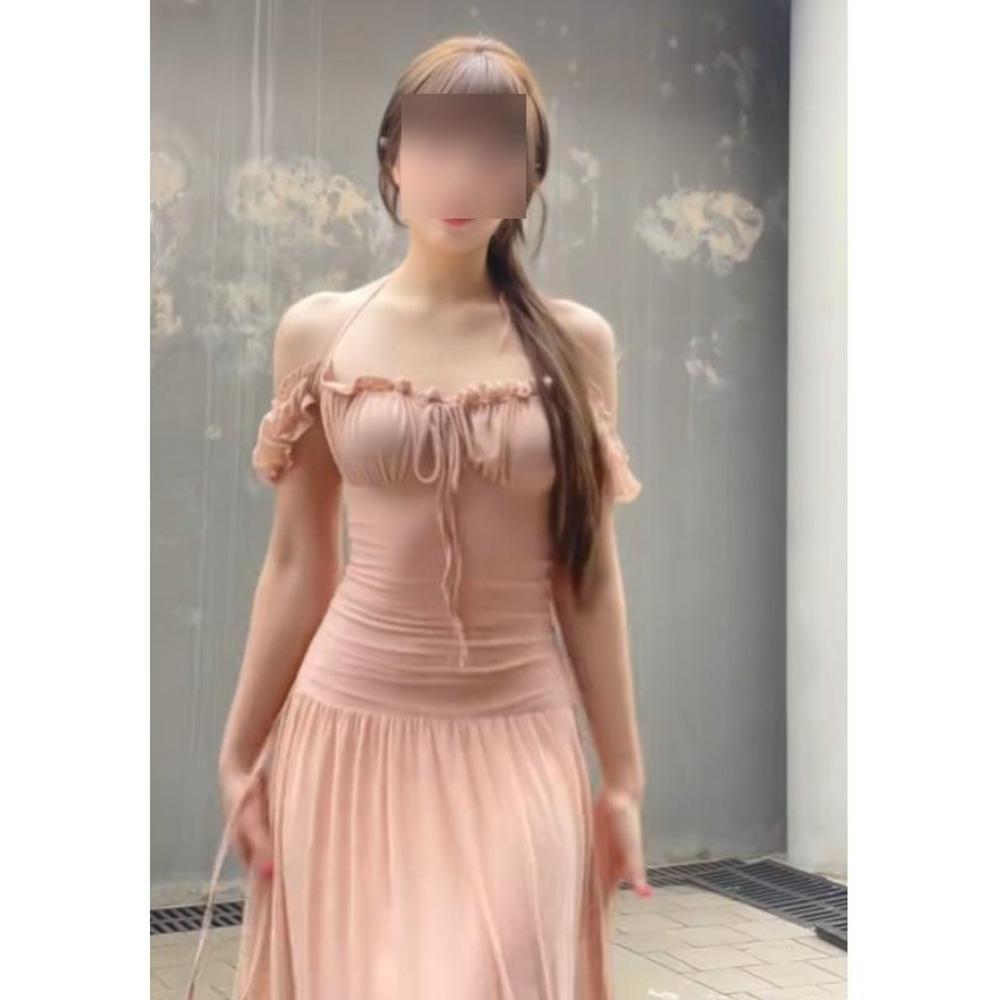 Square collar short sleeve neck suspender dress women's summer gentle wind seaside vacation waist a word long dress