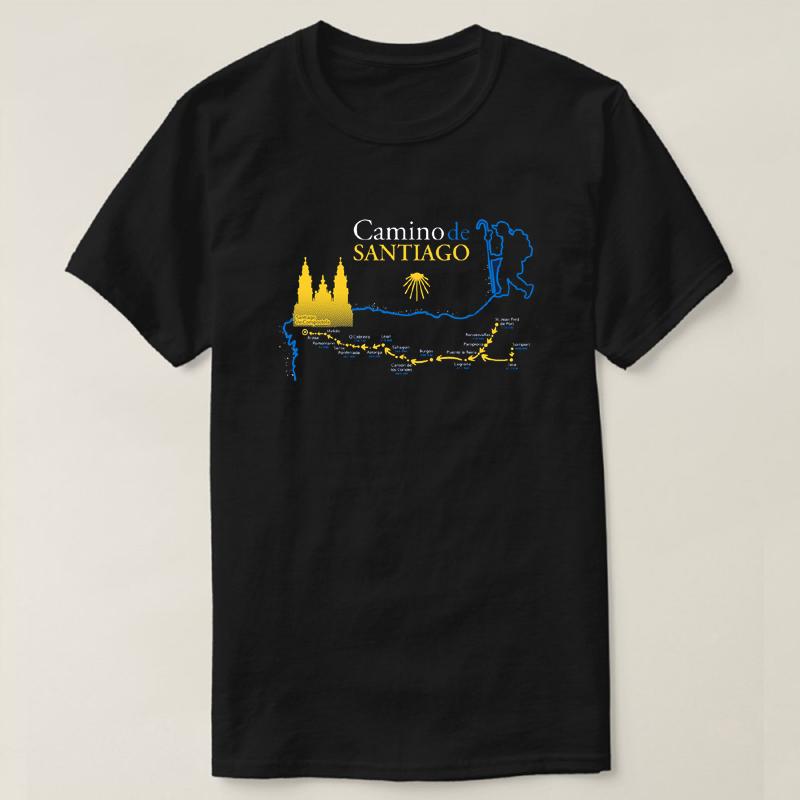 

Mapa Camino De Santiago TShirt New 100 Cotton Short Sleeve ONeck Harajuku Casual Mens Tshirt Streetwear S