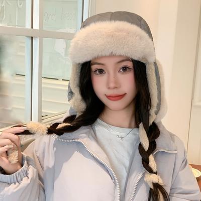 Wintermütze Damen Outdoor Kalt und Warm Ohrenschutzmütze Niedliche Lei Feng Mütze Vielseitig Verdickte Plüsch Skimütze