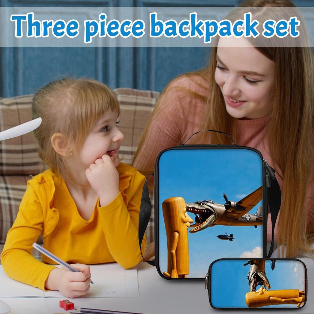 Three-pack Lightweight Children's School Bag Set, School Bag + Lunch Bag + Pencil Bag, Printed School Bag Set