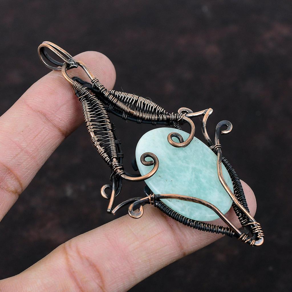 Amazonite Copper Pendant Copper Wire Wrapped Jewelry Handmade Boho Pendant Copper Wire Wrap Pendant Gift For Mom Amazonite Gemstone Jewelry