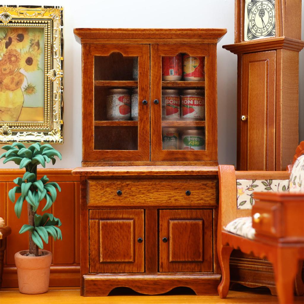 Antique Miniature Cabinet For 1/12 Doll House Room Furnishing with Functional Storage Drawer Scene Display Accessory