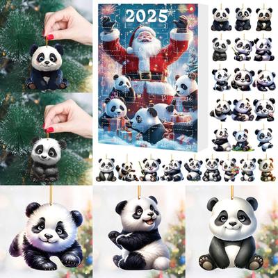 Vánoční adventní kalendář Panda 2025 Kreslený 2D akrylový přívěsek Panda Odpočítávací kalendář Multifunkční domácí dekorace