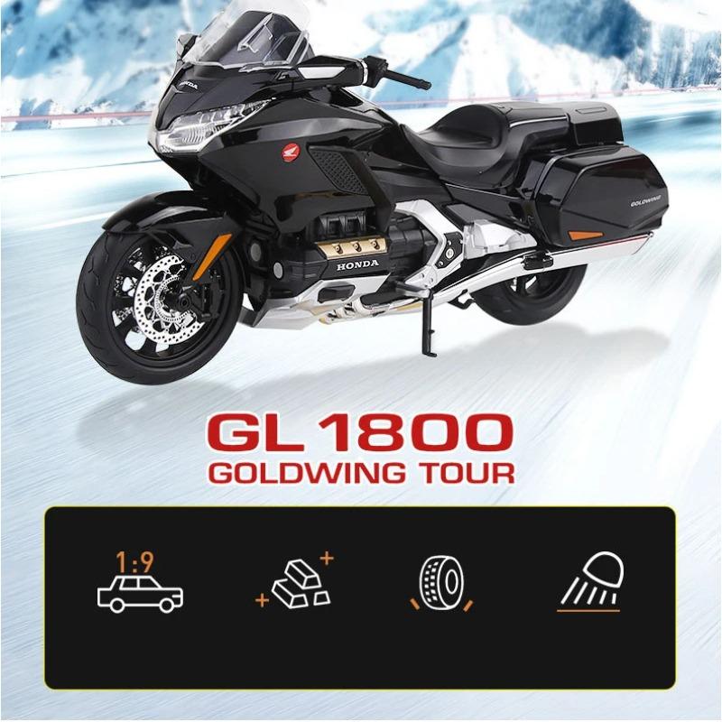 1/9 HONDA Gold Wing GL1800 Alloy Street Motorcycle Model Diecast Metal Leisure Touring Motorcycle Model Sound Light Kid Toy Gift