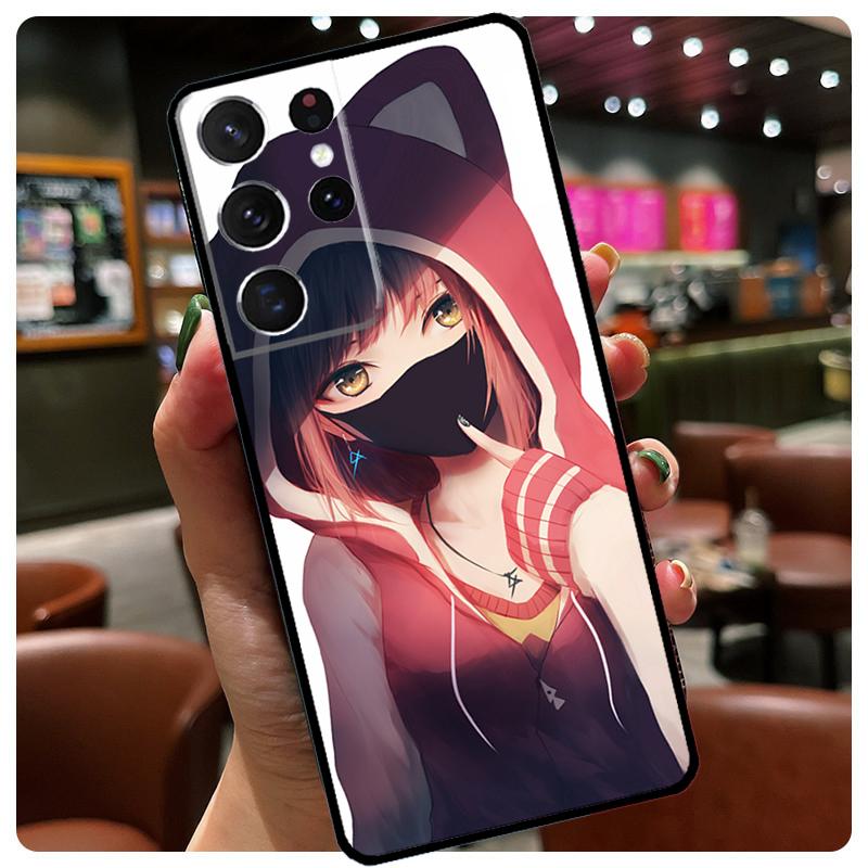 Anime Girl Mask Phone Case For Samsung Galaxy S25 Ultra S20 S21 S22 S23 S24 Ultra S9 S10 Plus S25 FE Cover
