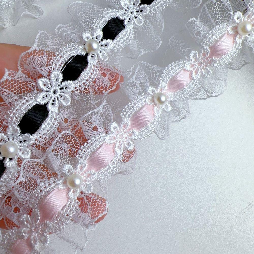 Delicate Polyester Fabric Trim Lace Bead Embroidery Flower Embroidery Lace Lolita Style Decorative Strap Home