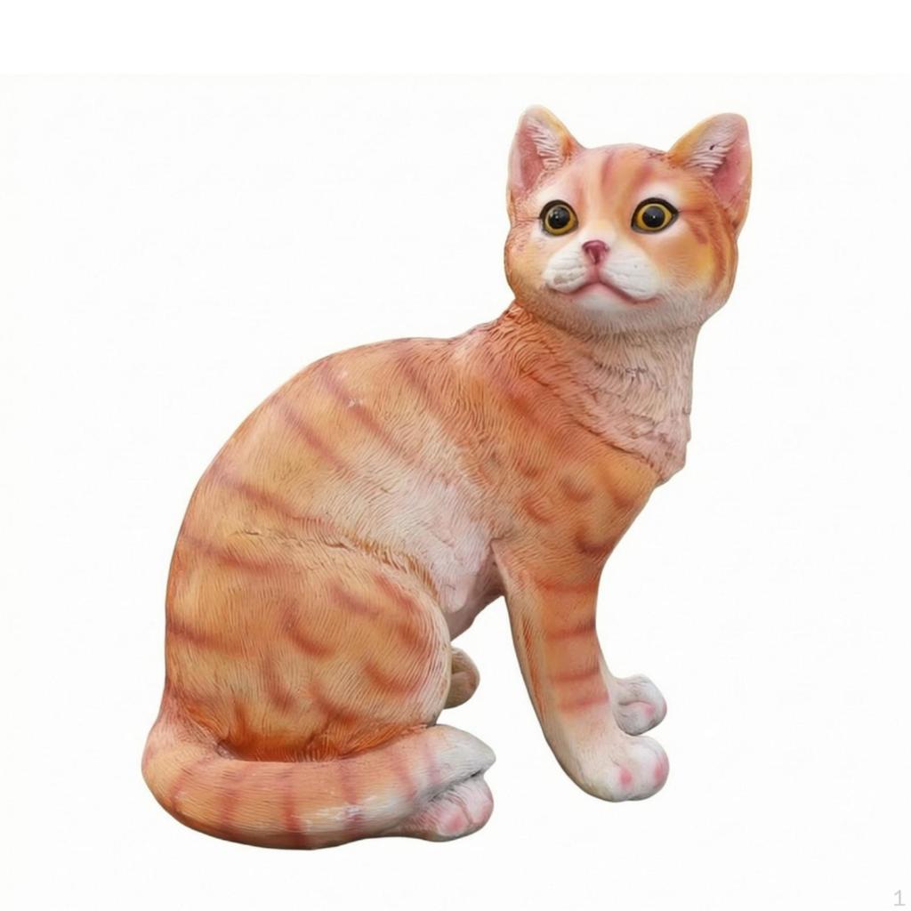 Katzenfigur Harzstatue Texturiertes Ornament für Gärtner, Garten, Terrasse, Wohnzimmer Weiß