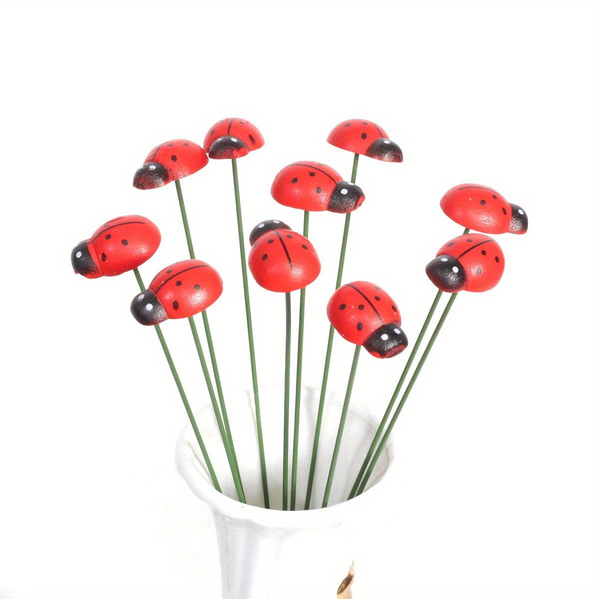 

10pcs Wooden Ladybug Garden Stakes, Red, Contemporary Style, No Battery Needed, Ideal for Easter & Festive Home & Office Decor 10pcs ярко-розовый