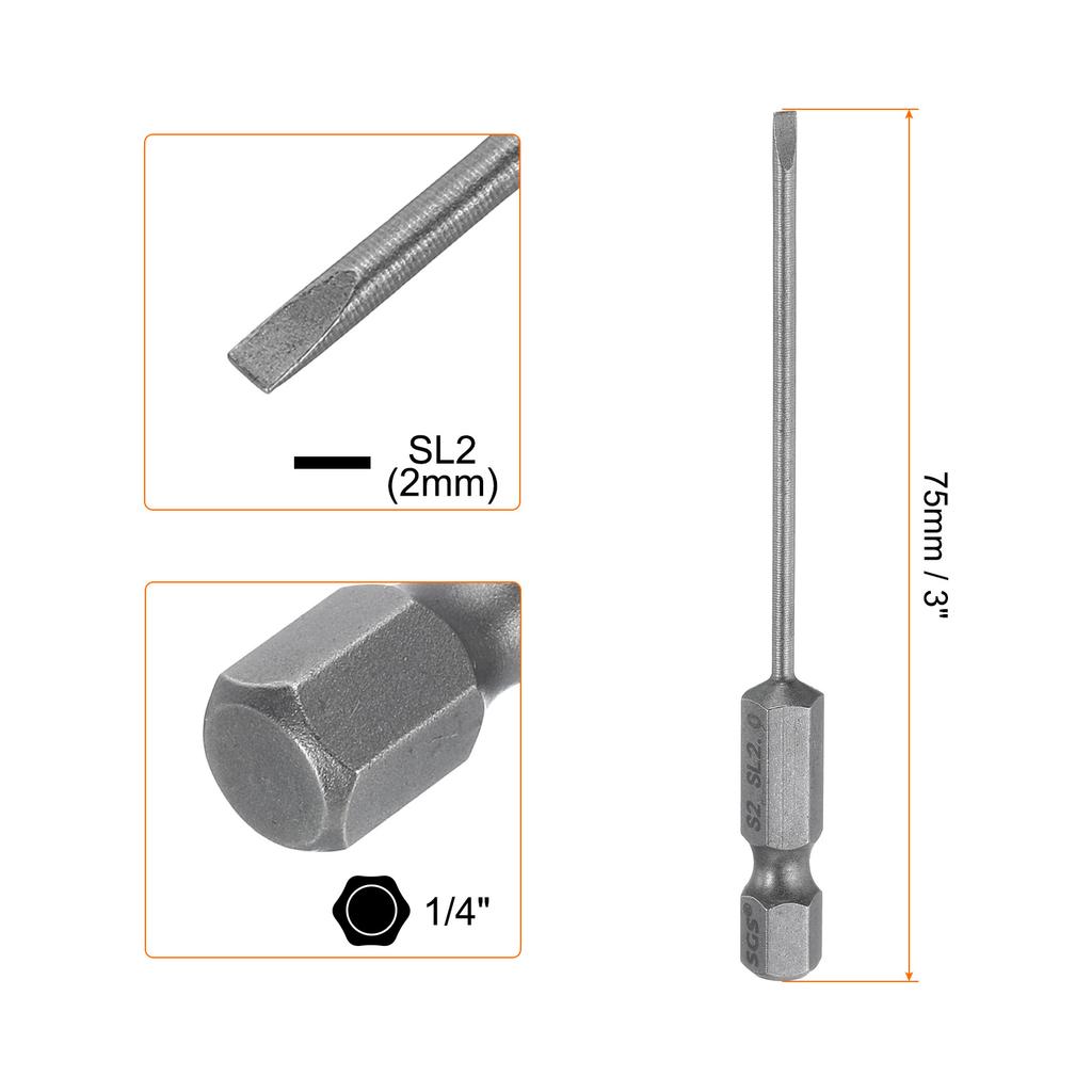 1/5/10pcs Magnetic Slotted Screwdriver Bits SL2 SL3 SL4 SL5 SL6 S2 Flat Head Screwdriver Bit 1/4" Hex Shank Screw Driver Bits